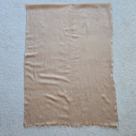 Accessories - Cashmere Lightweight Woven Jacquard Scarf Tan Two Tiny Repaired Holes